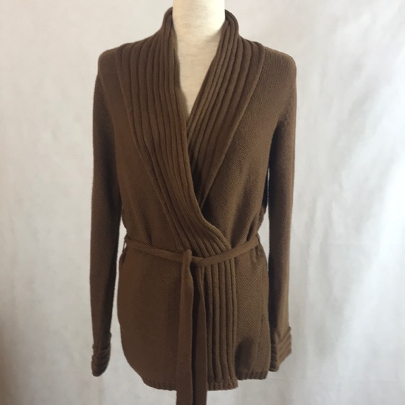 EUC White + Warren Open Front Cardigan with Long Sleeves and Removable Tie Belt - Picture 1 of 9